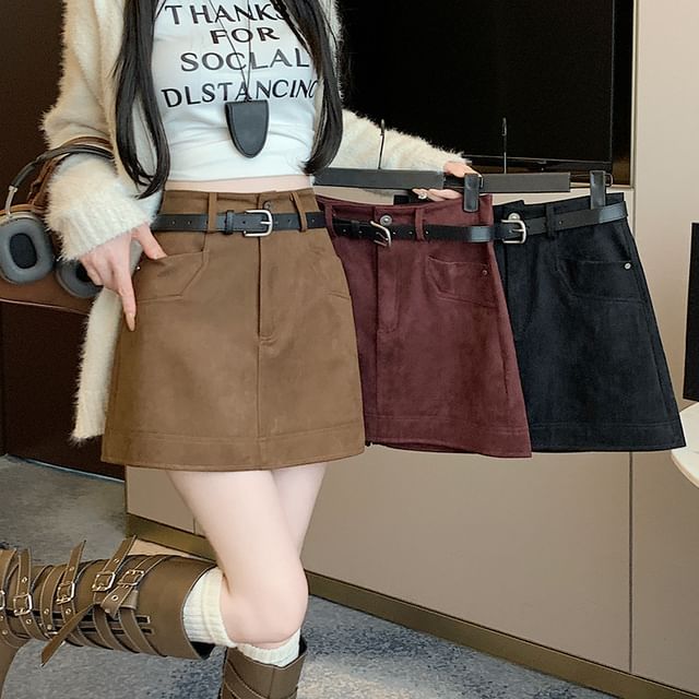 Jaqmine-High Waist Plain Mini A-Line Skirt