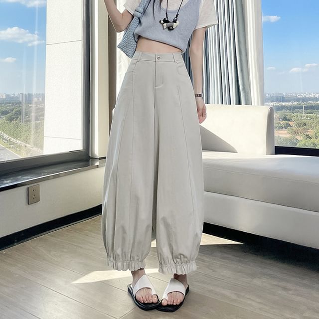 Jaqmine-High Waist Plain Ruffle Cropped Harem Pants