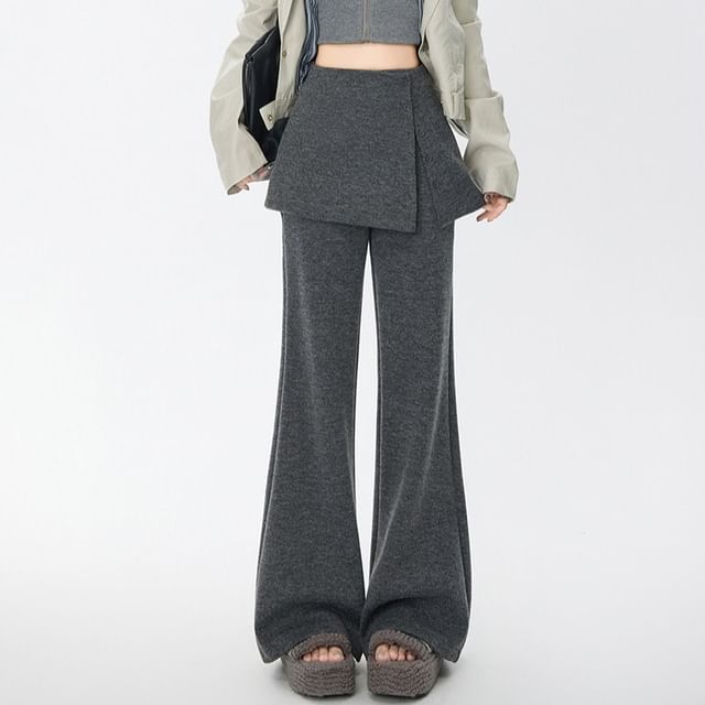 Jaqmine-High Waist Plain Skirt Overlay Flared Pants