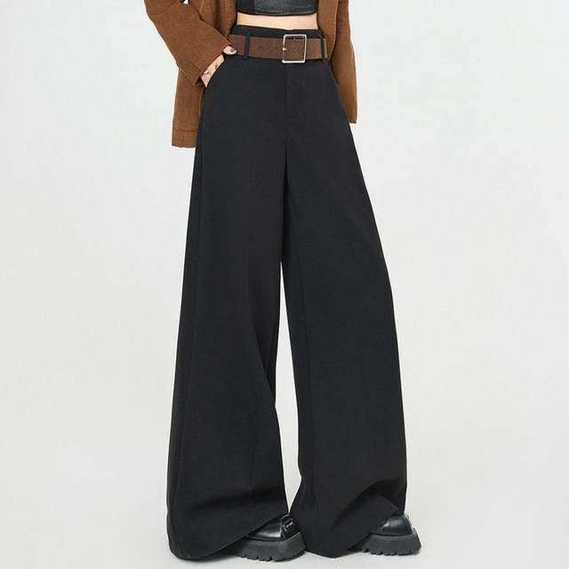 Jaqmine-High Waist Plain Wide Leg Pants