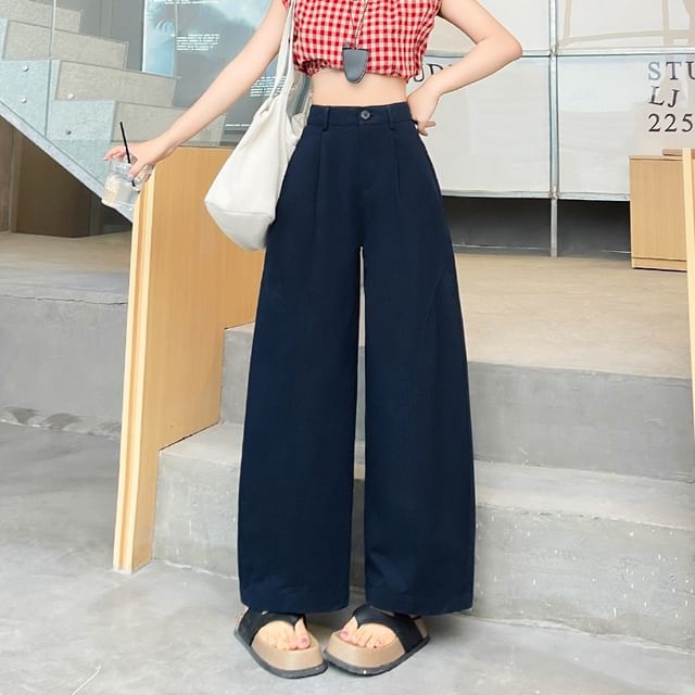Jaqmine-High Waist Plain Wide Leg Pants