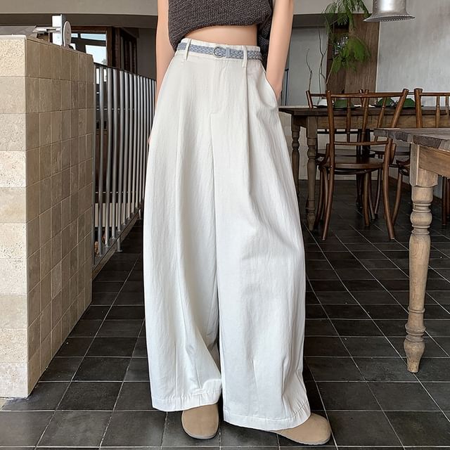 Jaqmine-High Waist Plain Wide Leg Pants