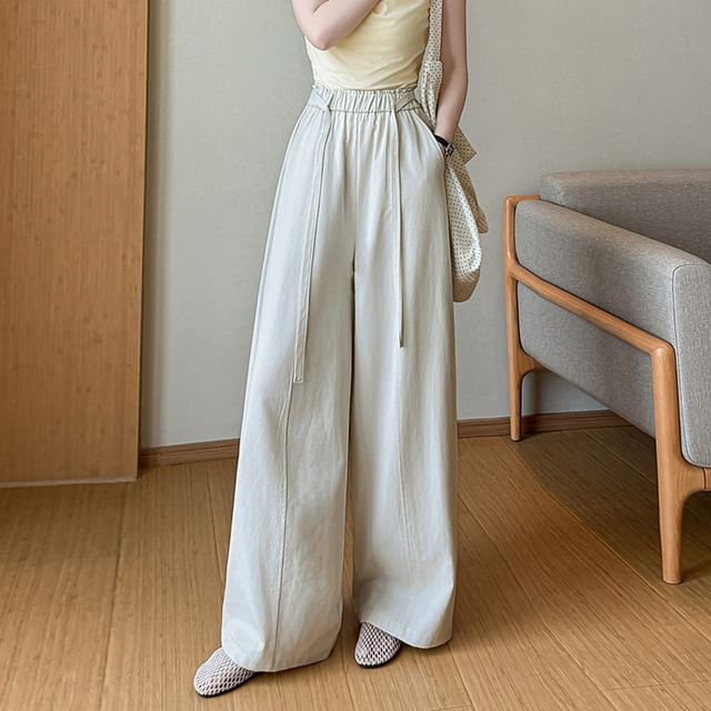 Jaqmine-High Waist Plain Wide Leg Pants