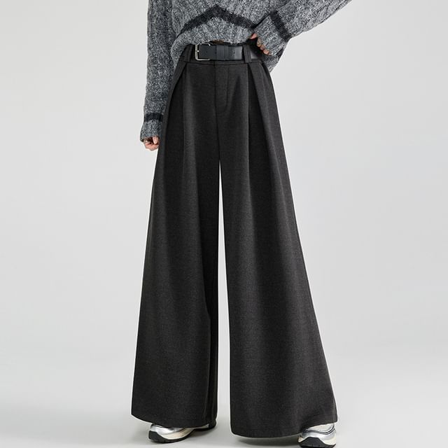 Jaqmine-High Waist Plain Wide Leg Slacks