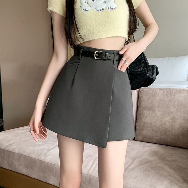Jaqmine-High Waist Plain Wrap Skorts