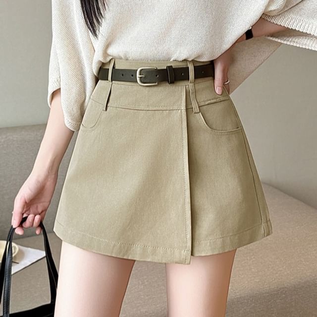 Jaqmine-High Waist Plain Wrap Skorts