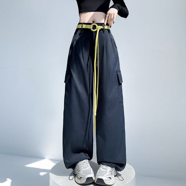 Jaqmine-Mid Rise Plain Baggy Cargo Pants