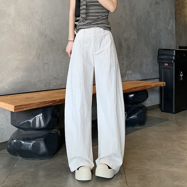 Jaqmine-Mid Waist Plain Wide Leg Cargo Pants