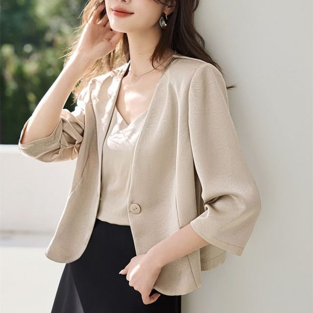 Jeonseon-34 Sleeve V-Neck Plain Button Jacket