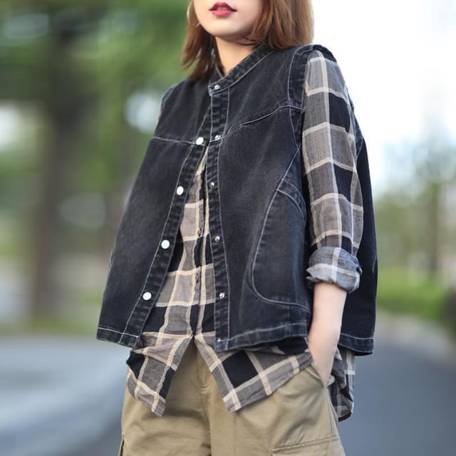 Jeonseon-Button-Up Denim Vest