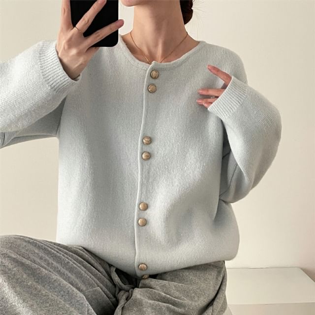 Jeonseon-Button-Up Plain Cardigan