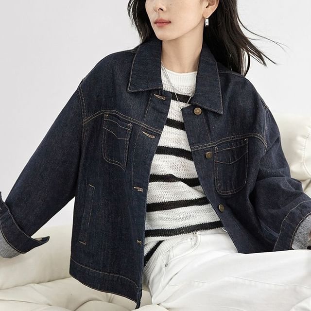 Jeonseon-Collar Denim Button Jacket