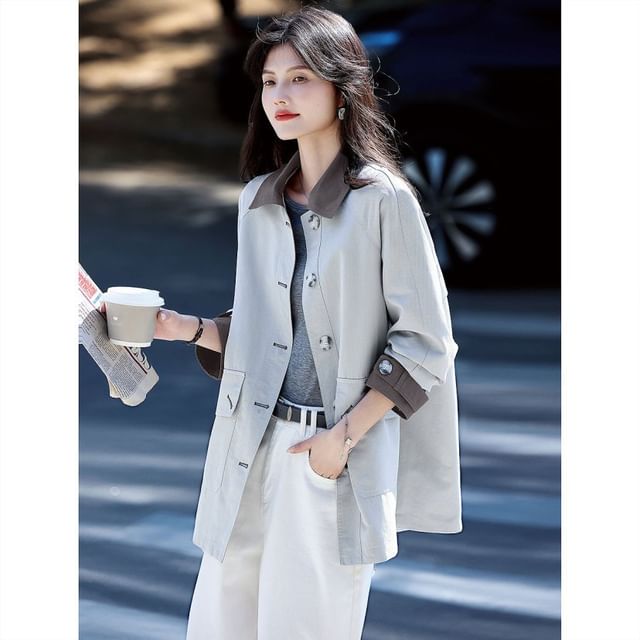 Jeonseon-Collared Button-Up Shirt Jacket