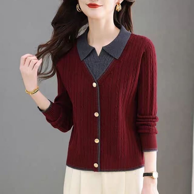 Jeonseon-Collared Mock Two Piece Sweater