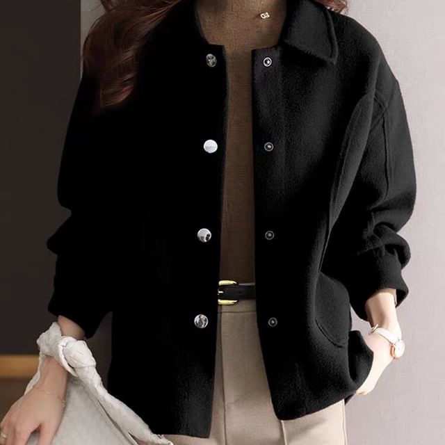 Jeonseon-Collared Plain Button Jacket