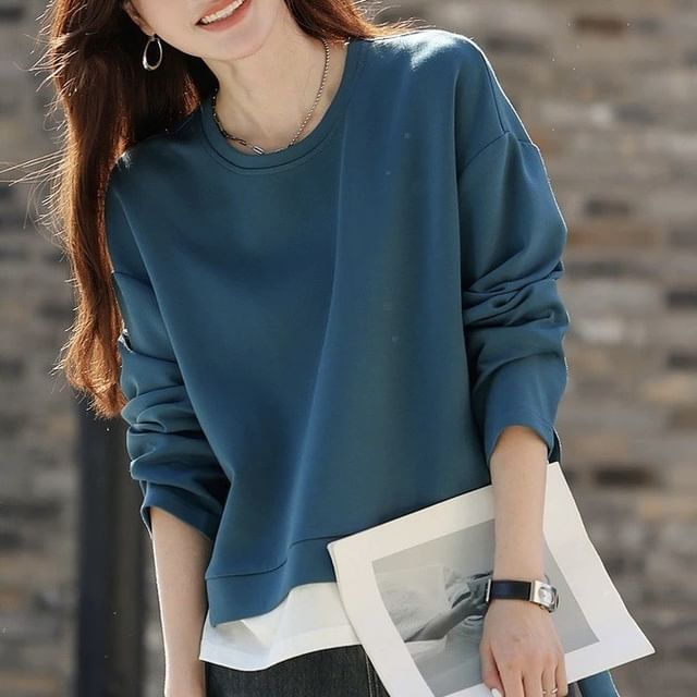 Jeonseon-Crew Neck Mock Two Piece Pullover
