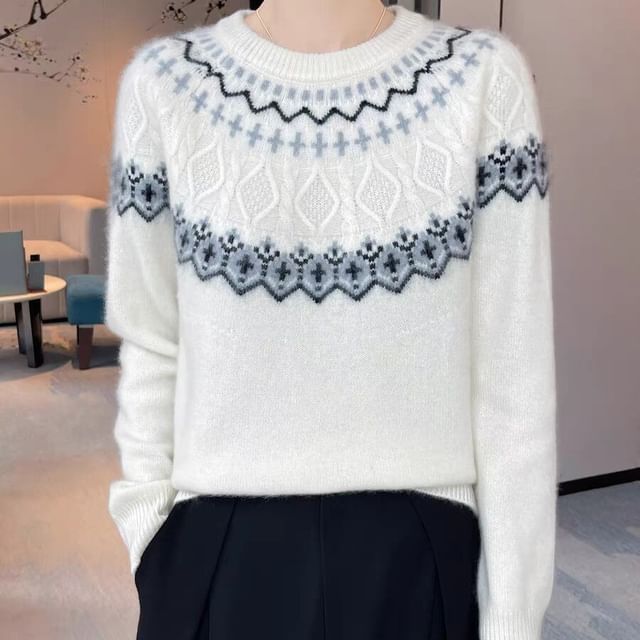Jeonseon-Crewneck Jacquard Sweater