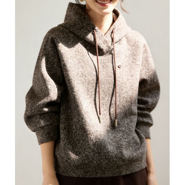 Jeonseon-Drawstring Drop Shoulder Melange Hoodie