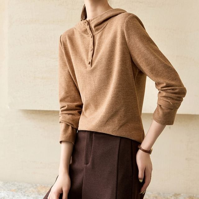 Jeonseon-Henley Neck Plain Hoodie