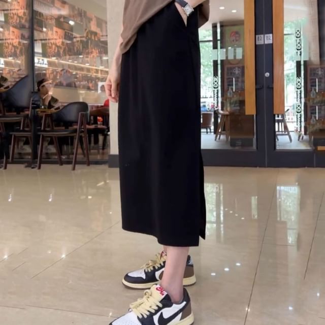 Jeonseon-High Rise Plain Maxi Skirt