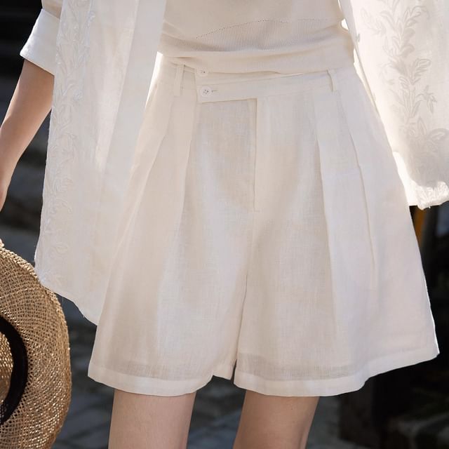 Jeonseon-High Waist Plain Shorts