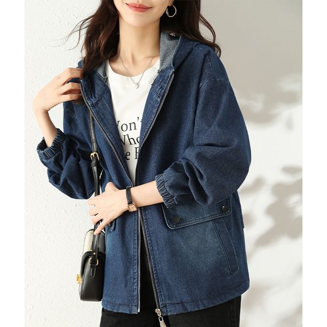 Jeonseon-Hooded Denim Zip-Up Jacket