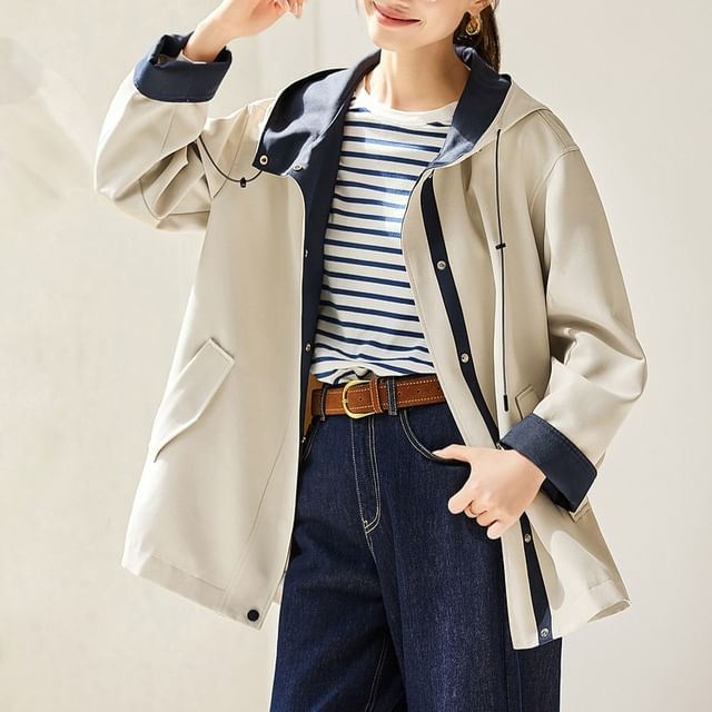 Jeonseon-Hooded Two Tone Zip Jacket