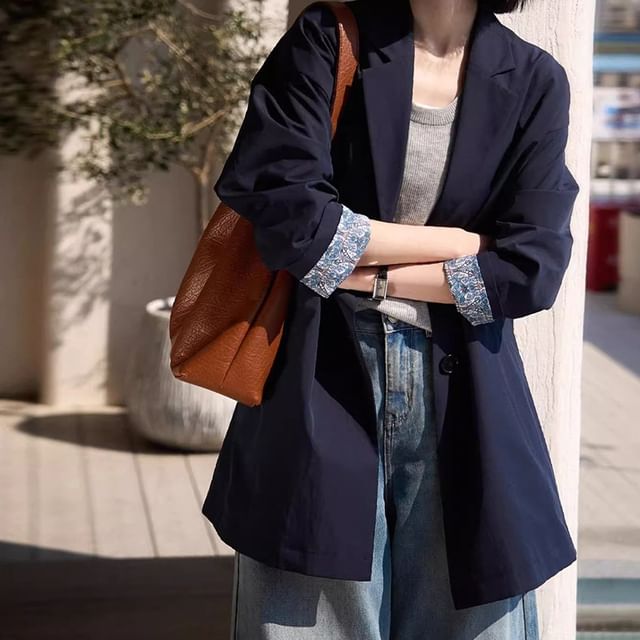 Jeonseon-Lapel Collar Button-Up Plain Long Coat