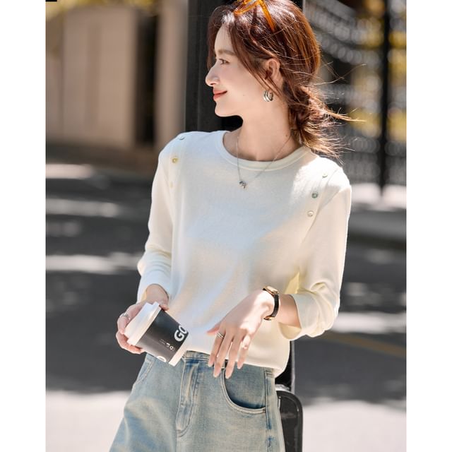 Jeonseon-Long-Sleeve Crew Neck Plain Tee