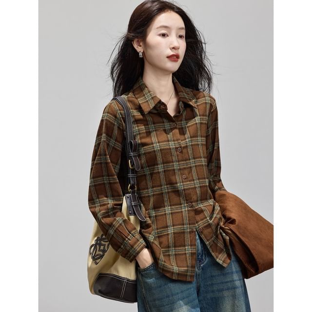 Jeonseon-Long-Sleeve Plaid Shirt