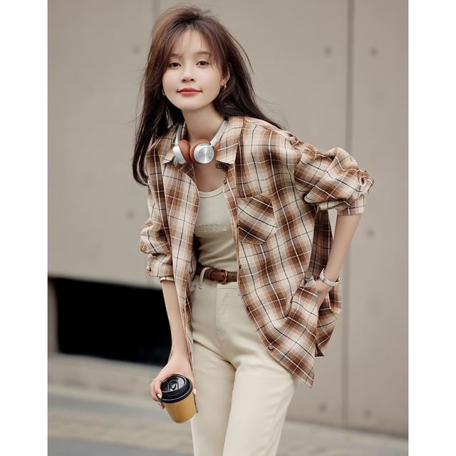 Jeonseon-Long-Sleeve Plaid Shirt