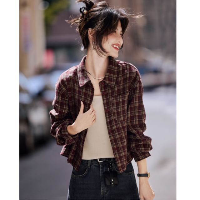 Jeonseon-Long-Sleeve Plaid Shirt