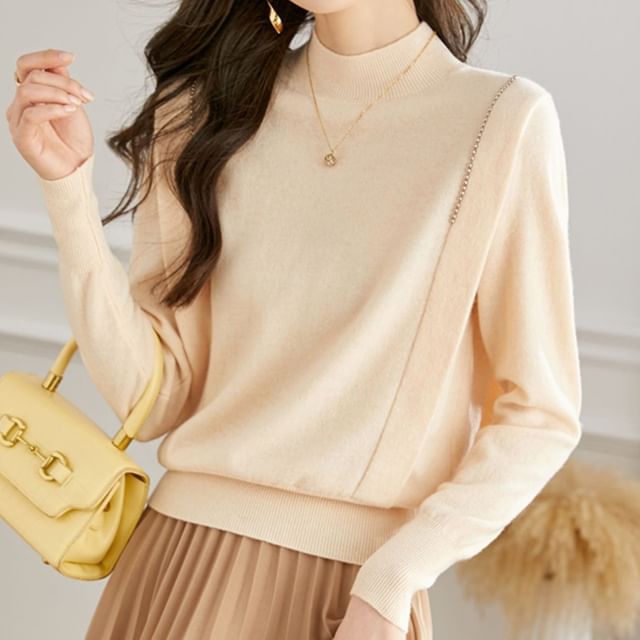 Jeonseon-Mock Neck Plain Sweater