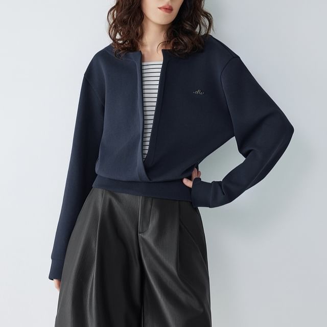 Jeonseon-Mock Two-Piece Striped Panel Sweatshirt