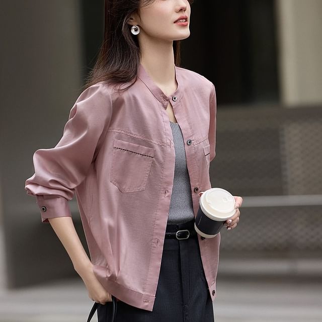Jeonseon-Plain Pocket Front Single-Breasted Jacket