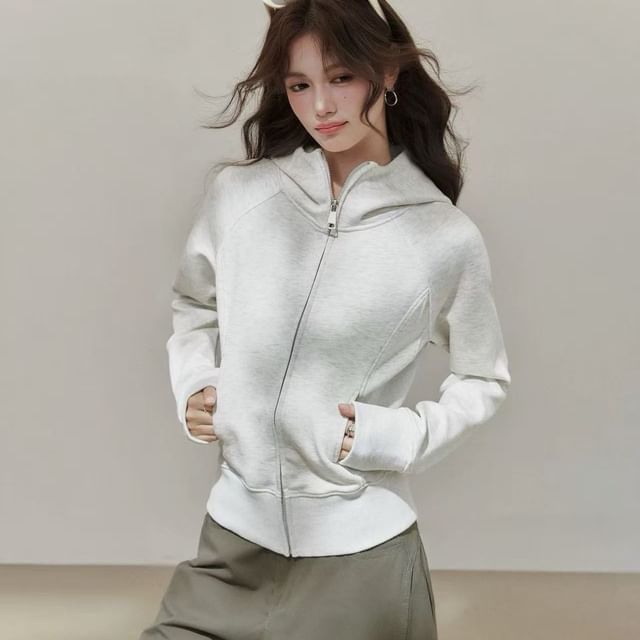 Jeonseon-Plain Zip-Up Hoodie