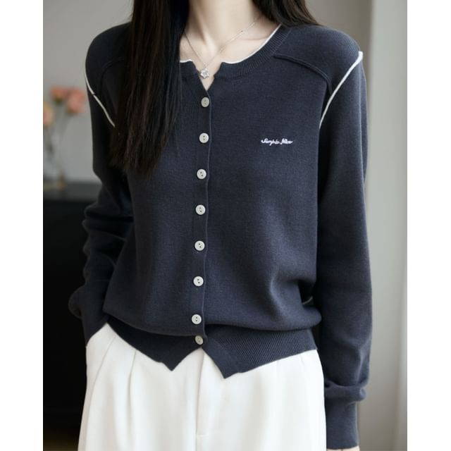 Jeonseon-Round Neck Contrast Trim Button Up Cardigan