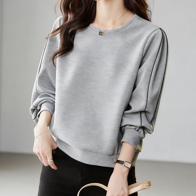 Jeonseon-Round Neck Contrast Trim Sweatshirt