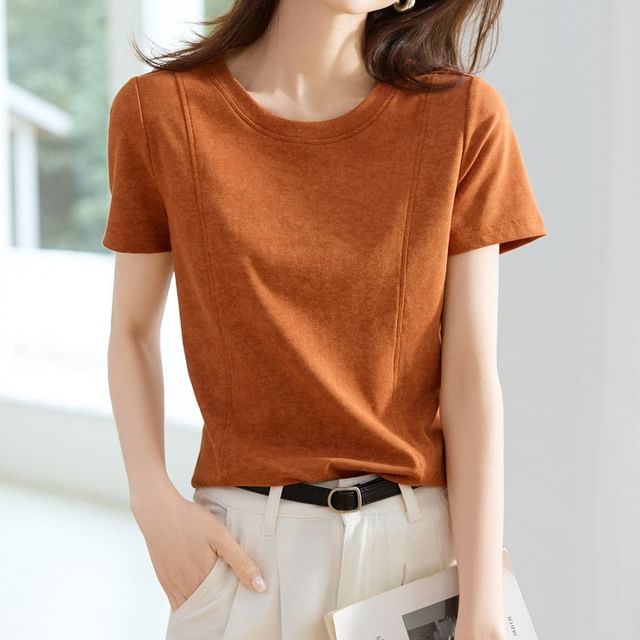 Jeonseon-Short Sleeve Crew Neck Plain Tee