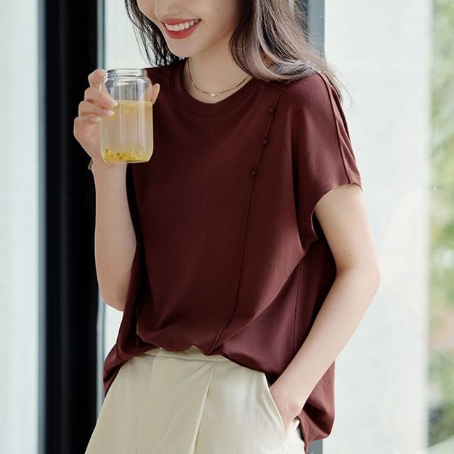 Jeonseon-Short-Sleeve Round Neck Plain Tee