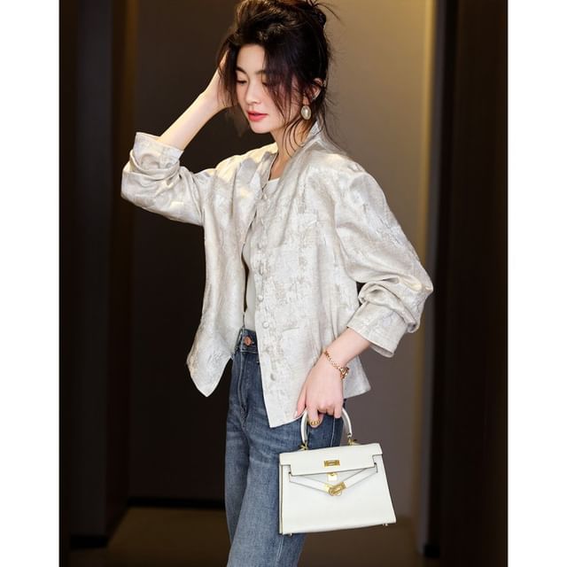 Jeonseon-Stand Collar Button-Up Plain Jacket