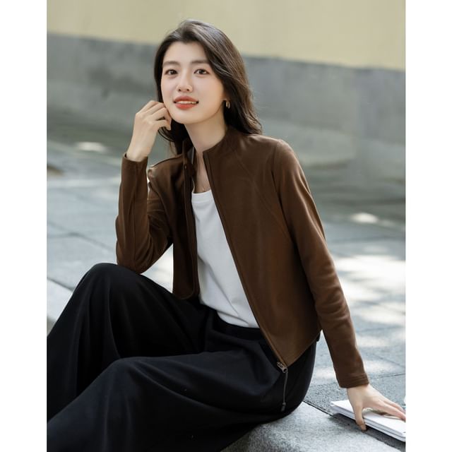 Jeonseon-Stand Collar Button-Up Plain Jacket
