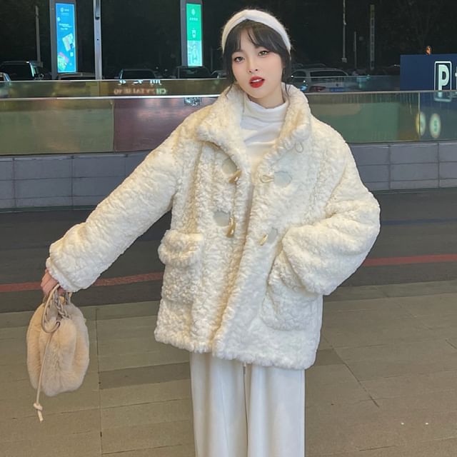 Jeonseon-Stand Collar Plain Fleece Toggle Jacket