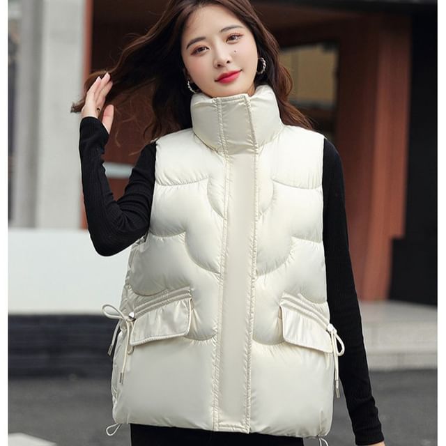 Jeonseon-Stand Collar Plain Puffer Vest
