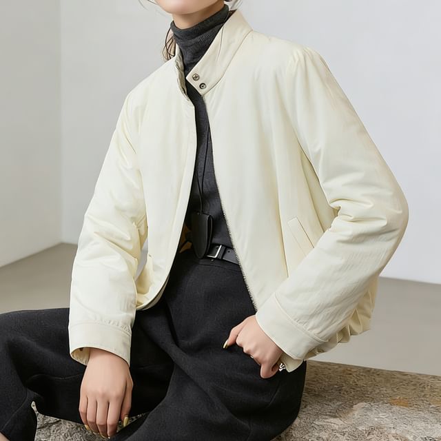 Jeonseon-Stand Collar Zip-Up Plain Padded Jacket