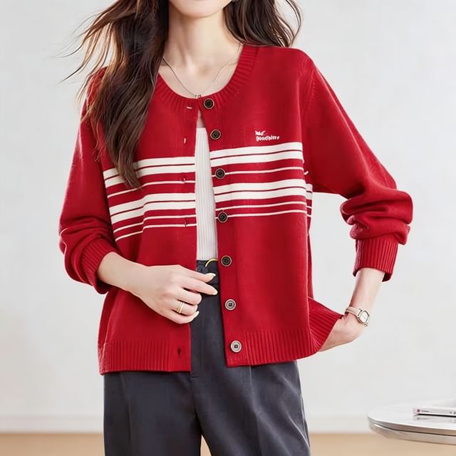 Jeonseon-Striped Button-Up Cardigan