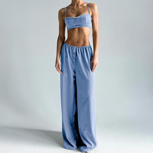 Jeony-Pajama Set Striped Bra Top Shorts