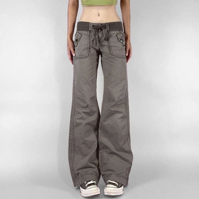 Jerolenea-Low Rise Flared Cargo Jeans
