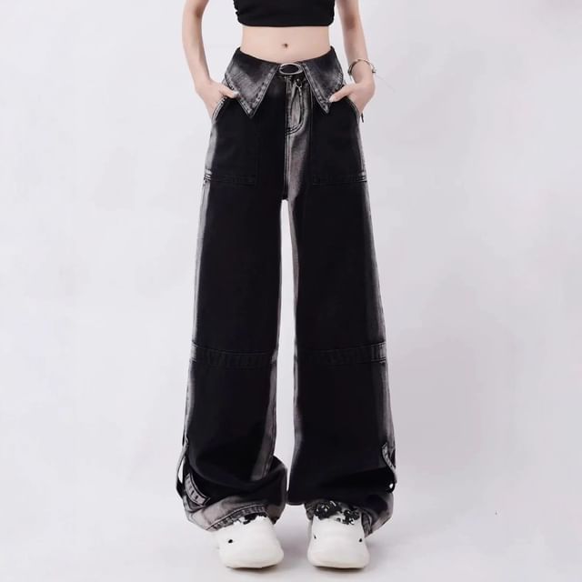 Jerolenea-Mid Rise Gradient Wide Leg Jeans
