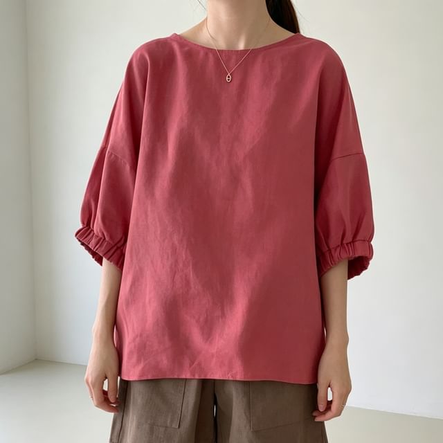 Jesong-34 Sleeve Round Neck Plain Top